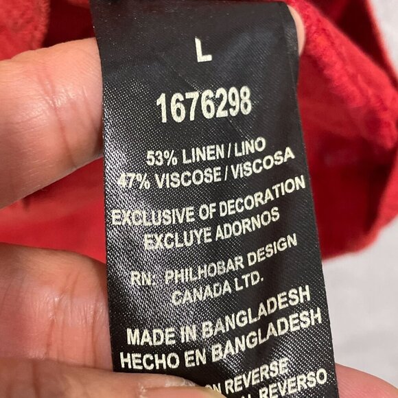 NEW  Nicole Miller Women's L Red Floral Textured Linen Blend V-Neck  Dress - Picture 5 of 10